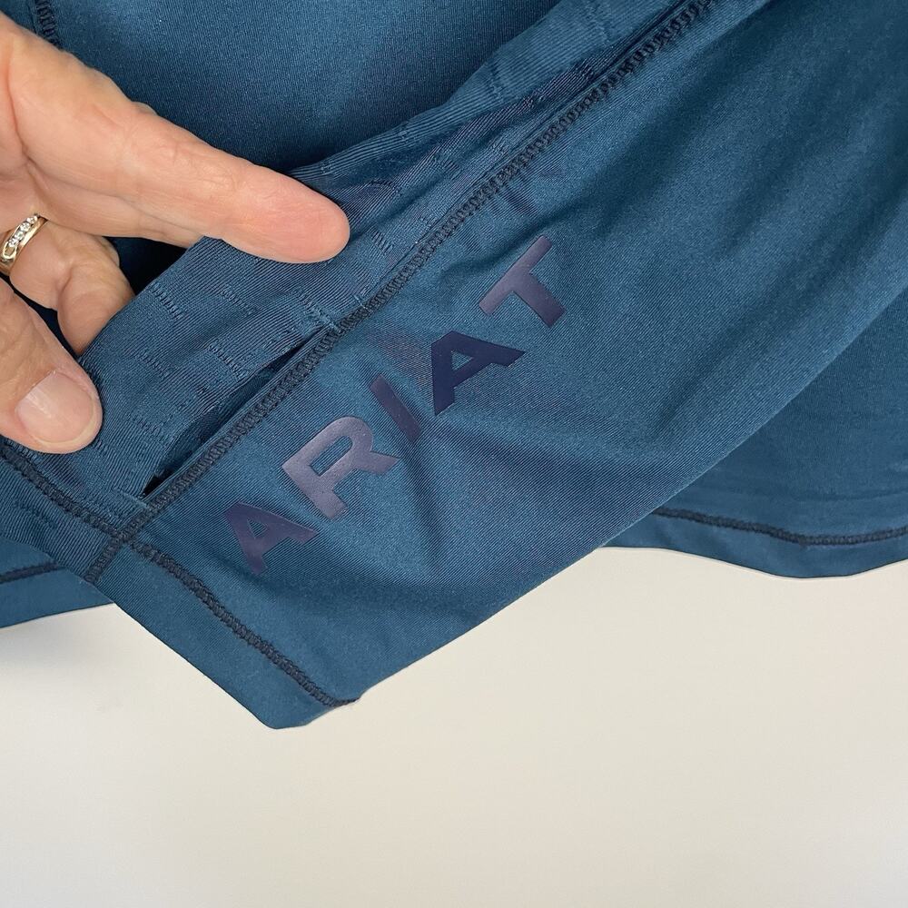 Ariat Lowell Equestrian 1/4 Zip Top Womens XL Teal Thumbholes Stretch Horse Girl - Picture 8 of 13